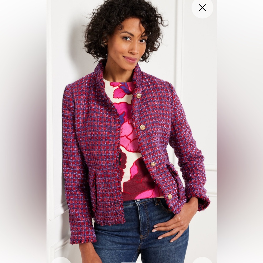 Talbots Red & Purple Tweed Blazer Women’s 8 Petite NWOT